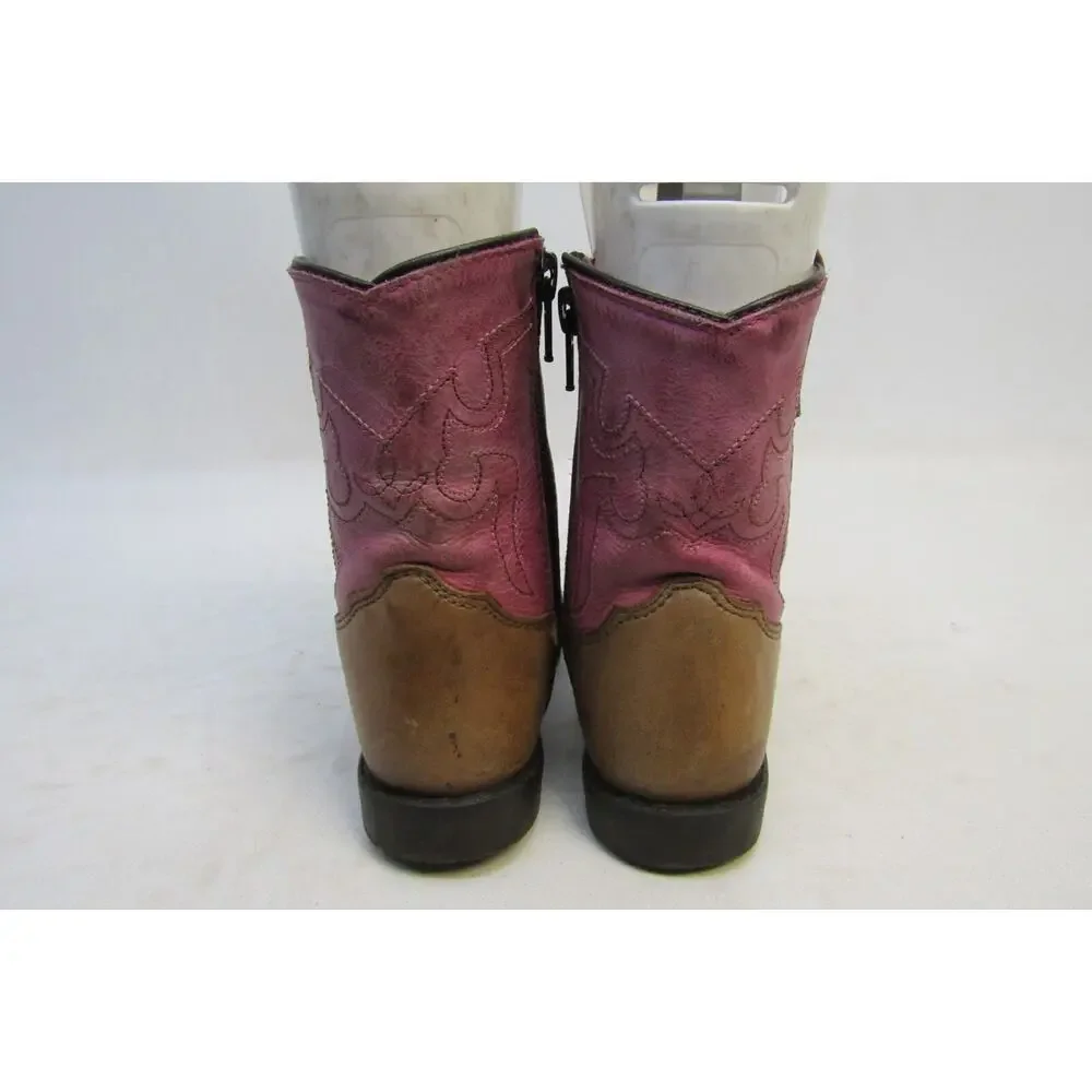 Shyanne Little Kids Youth Size 9 D Brown Pink Leather Zip Cowboy Western Boots